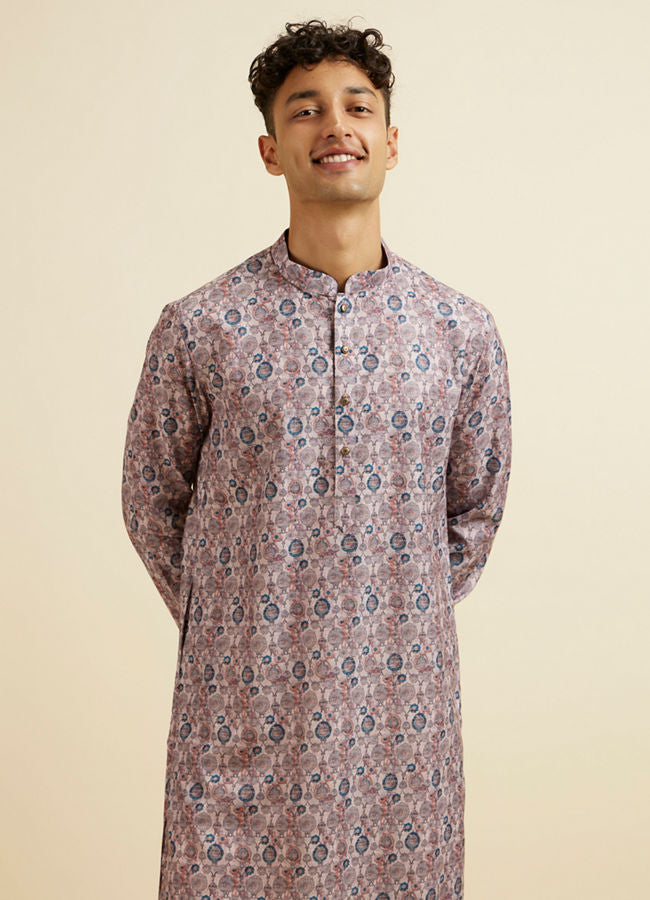 Manyawar Peach Jaal Patterned Kurta - India shopping