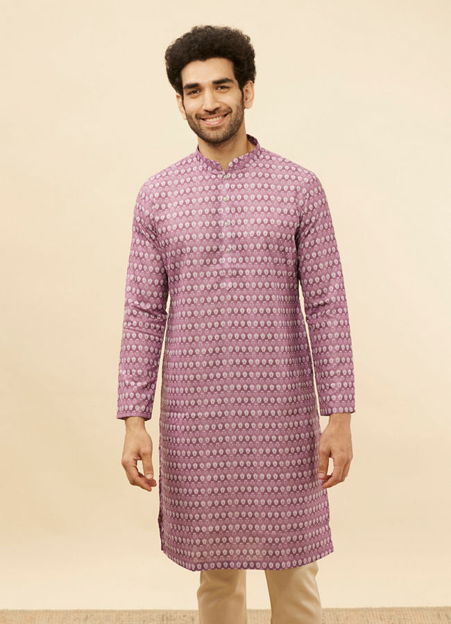Manyawar Lilac Purple Floral Buta Printed Kurta - India shopping