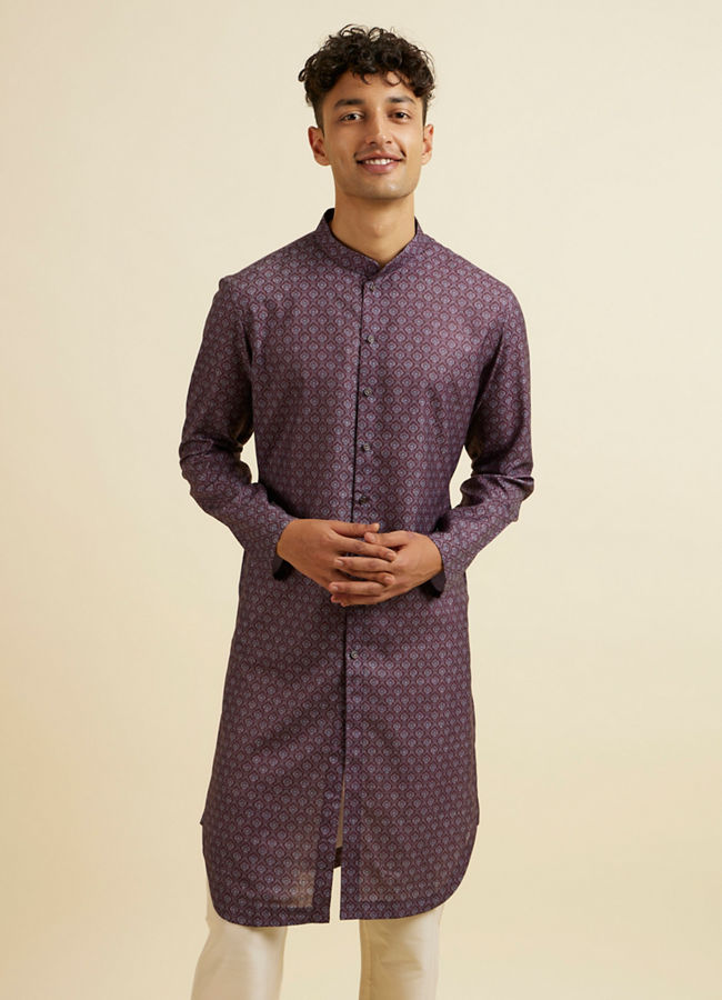 Manyawar Wine Buta Motif Printed Kurta - India shopping
