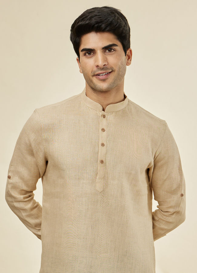 Manyawar Champagne Beige Classic Short Kurta - India shopping