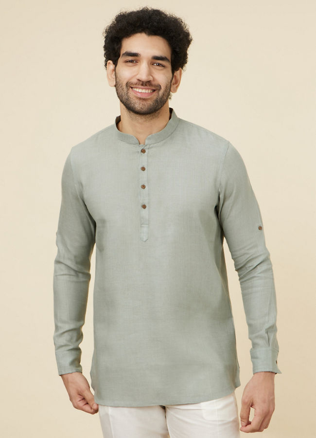 Manyawar Sage Green Classic Short Kurta - India shopping