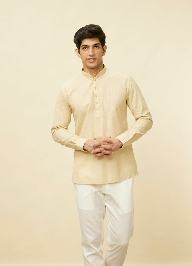 Manyawar Sand Beige Square Grid Patterned Short Kurta - India shopping