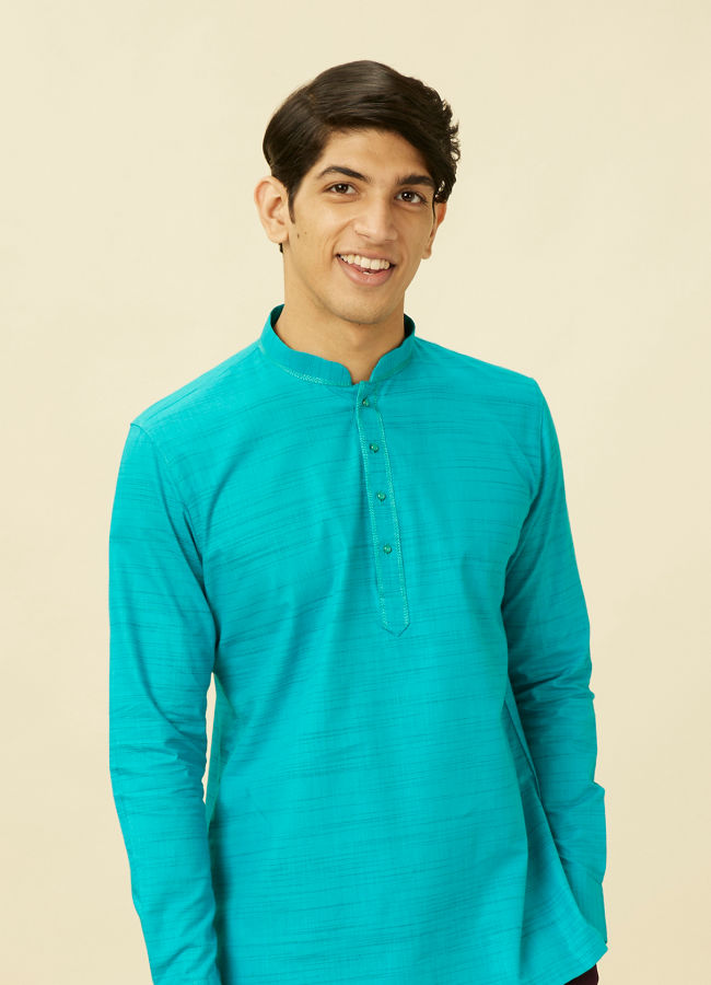 Manyawar Turquoise Blue Short Kurta - India shopping