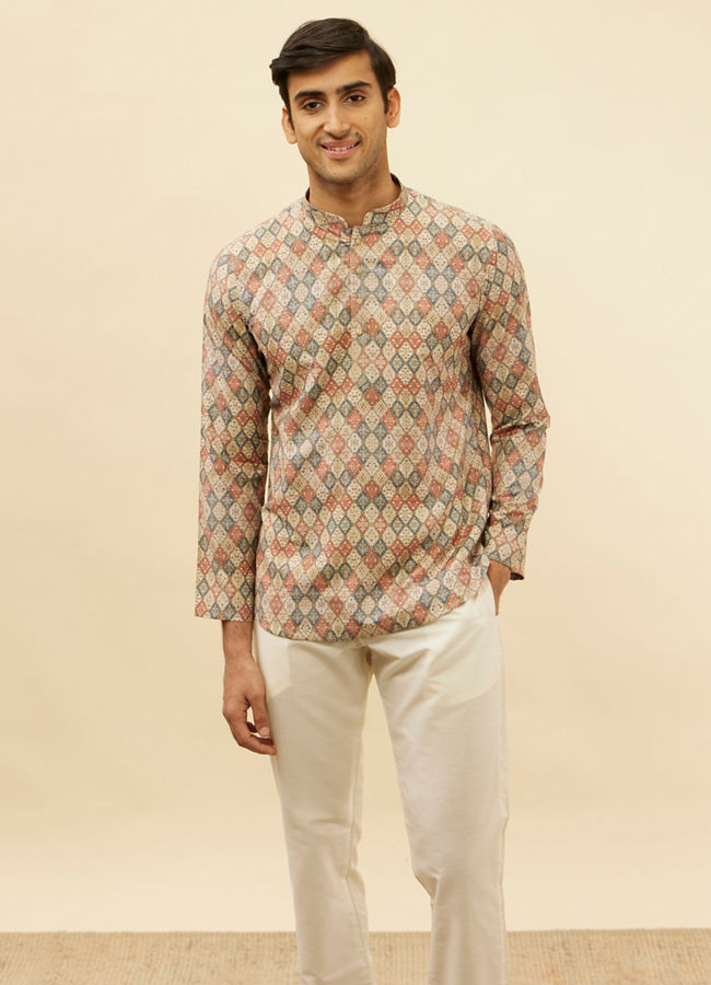 Manyawar Beige Harlequin Printed Short Kurta - India shopping