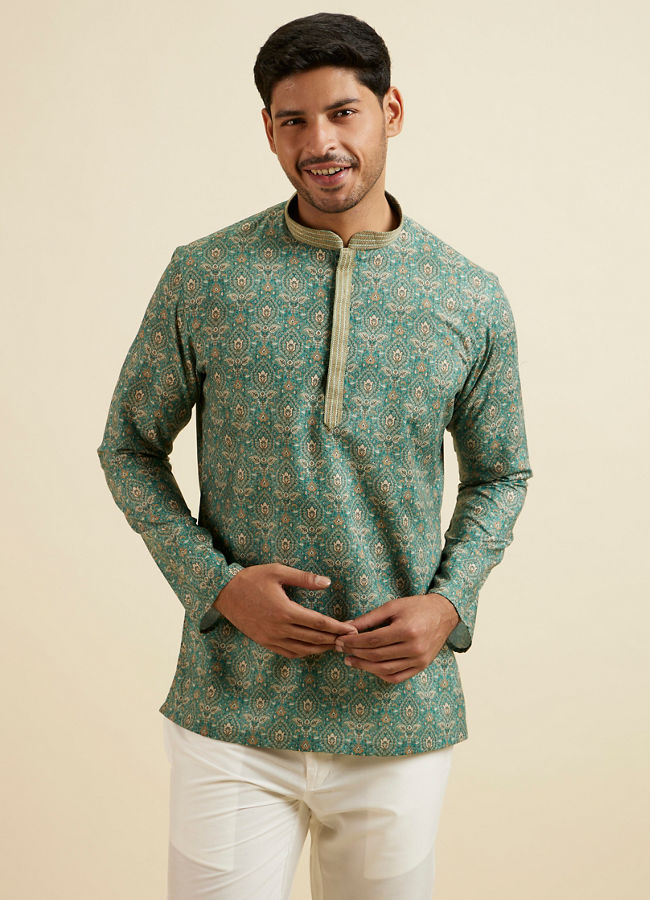 Manyawar Light Mid Green Medallion Print Short Kurta - India shopping