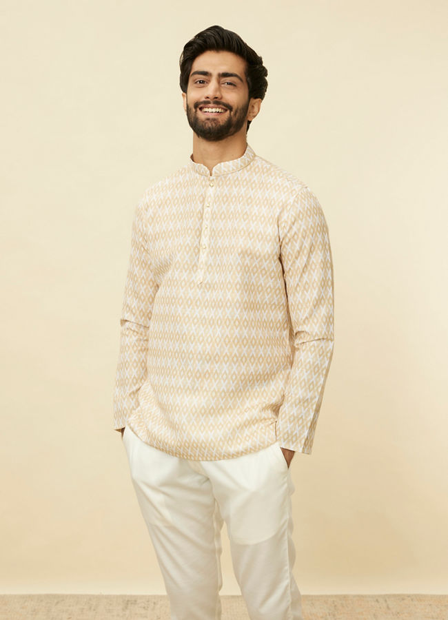 Manyawar Buttercream Harlequin Printed Short Kurta - India shopping