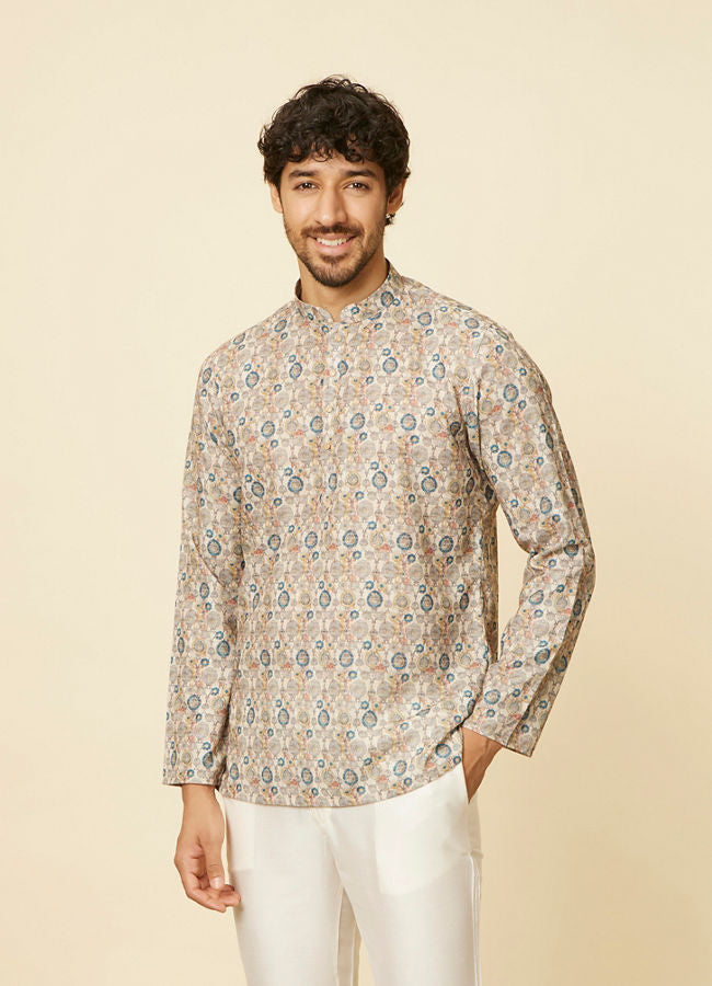 Manyawar Beige Buta Printed Short Kurta - India shopping