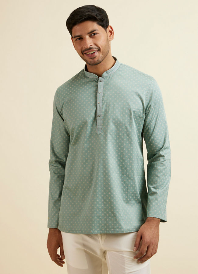 Manyawar Aqua Green Buta Print Short Kurta - India shopping