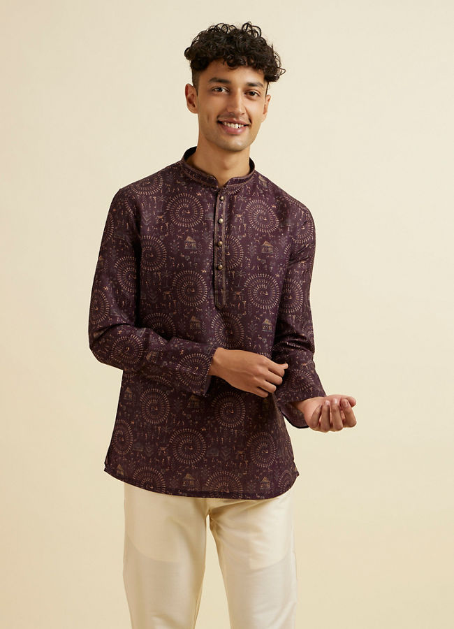 Manyawar Wine Worli Art Print Short Kurta - India shopping