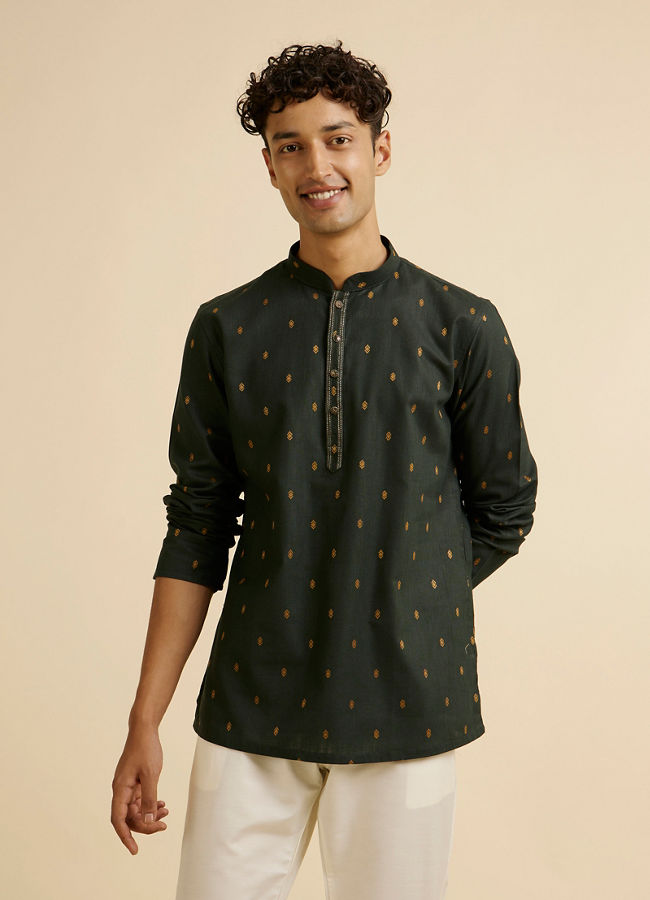 Manyawar Dark Green Buta Patterned Short Kurta - India shopping