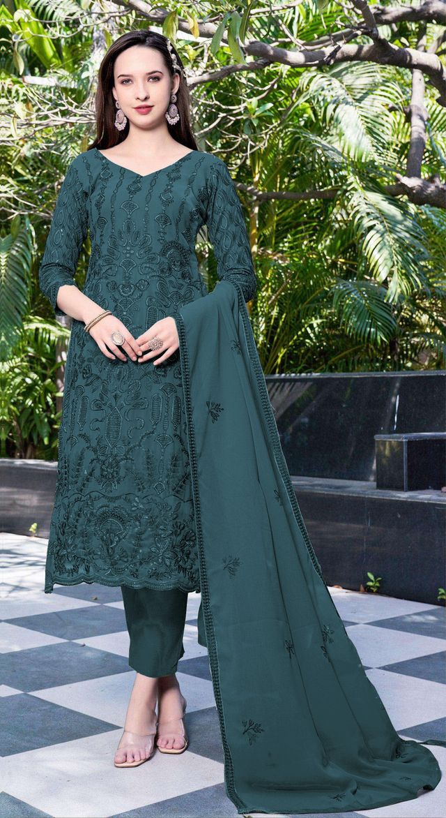 Faux Georgette Suit With Embroidery Work | Ready To Wear