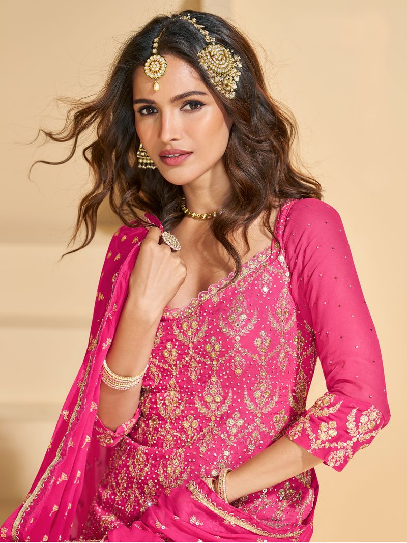 Pink Georgette Suit With Embroidery Work | Ready To Wear
