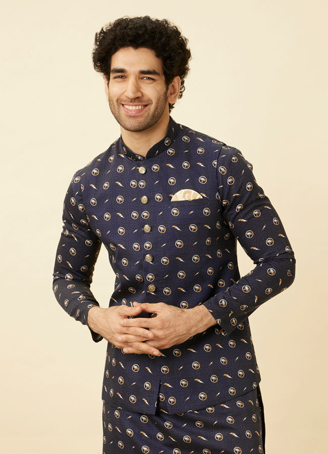 Manyawar Maritime Blue Thunderous Kurta Jacket Set - India shopping