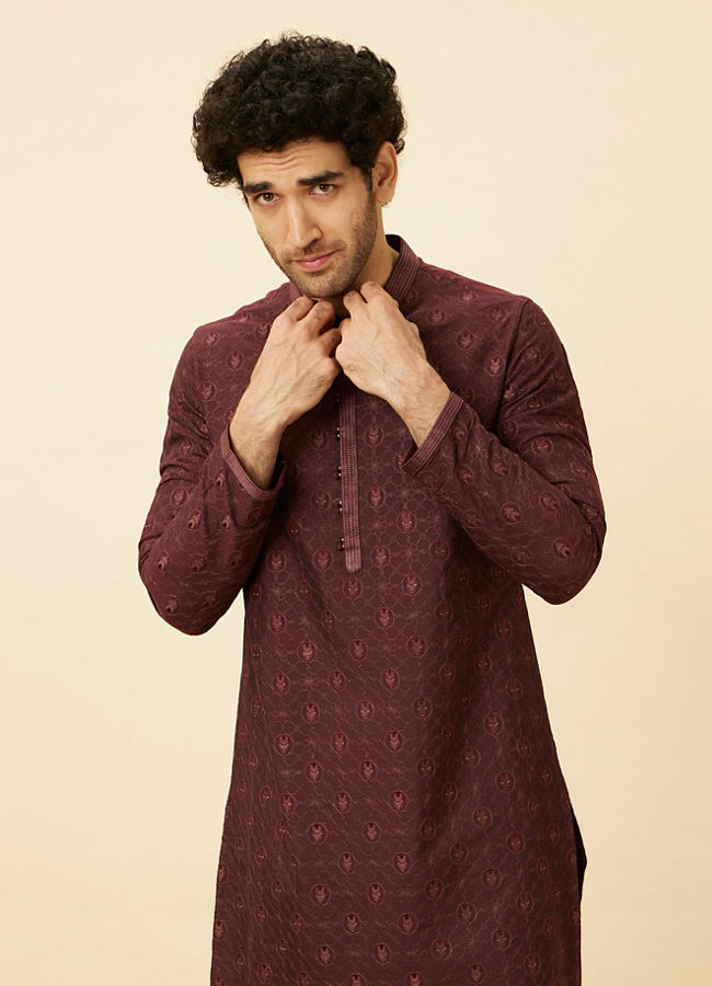 Manyawar Marsala Red Iron Man Kurta Set - India shopping