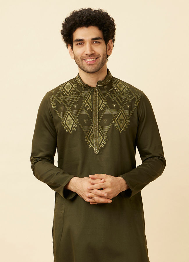 Manyawar Olive Green Wakanda Kurta Set - India shopping