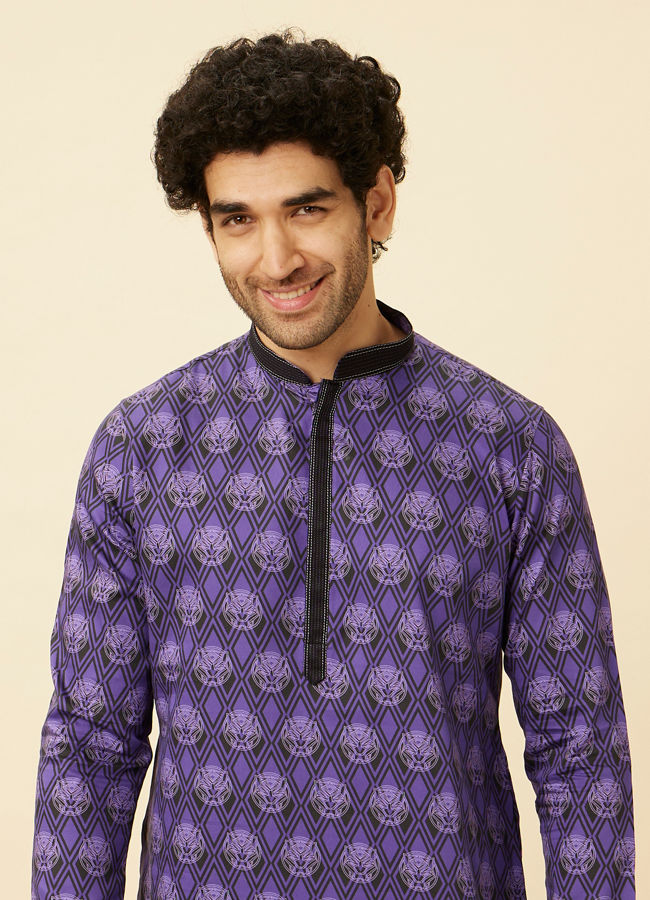 Manyawar Purple Black Panther Kurta Set - India shopping