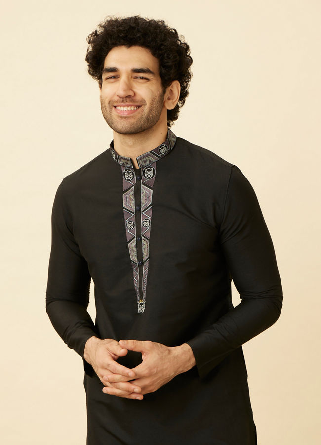 Manyawar Coral Black Panther Kurta Set - India shopping