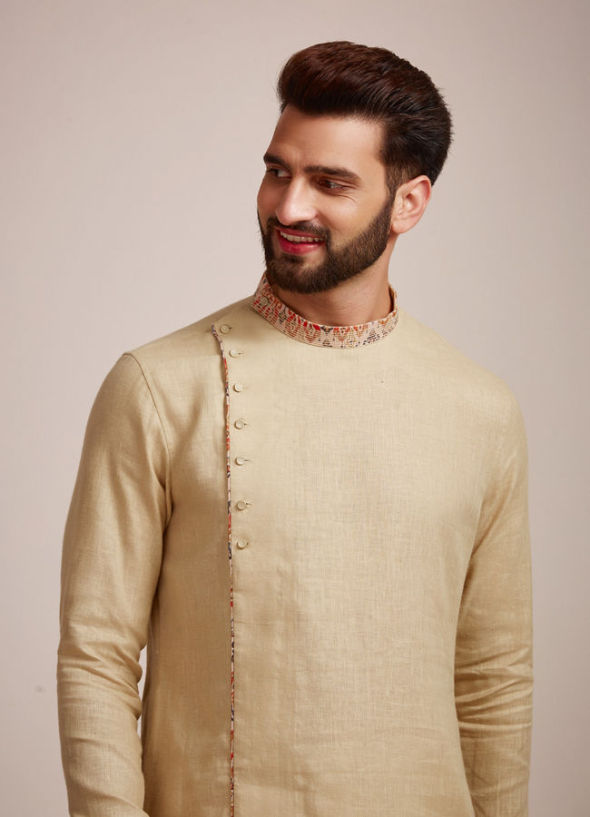 Manyawar Biscuit Kurta With Designed Collar - India shopping