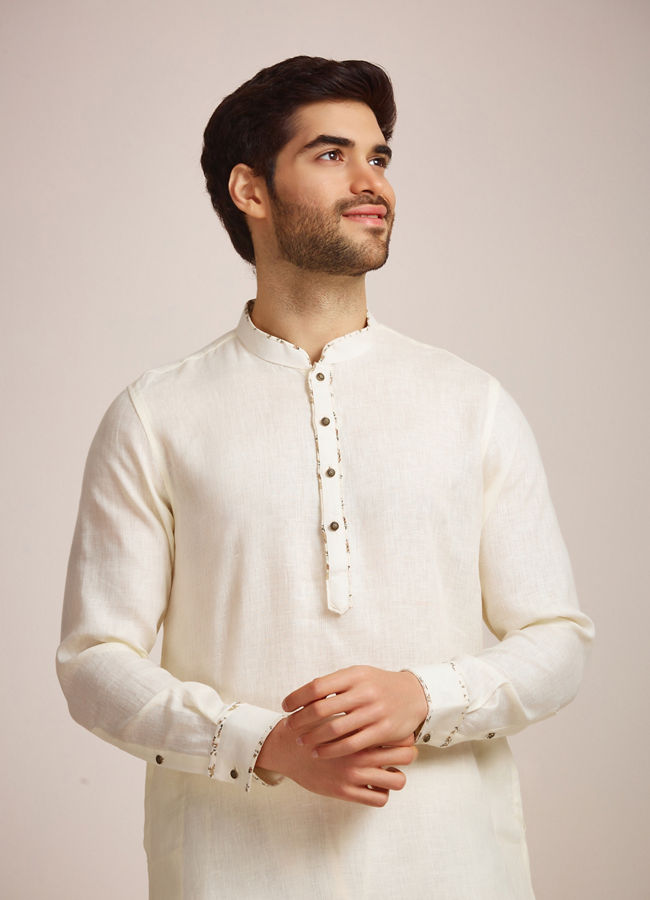 Manyawar Sublime Cream Buttoned Kurta - India shopping