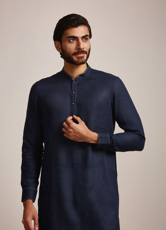 Manyawar Midnight Blue Plain Kurta - India shopping