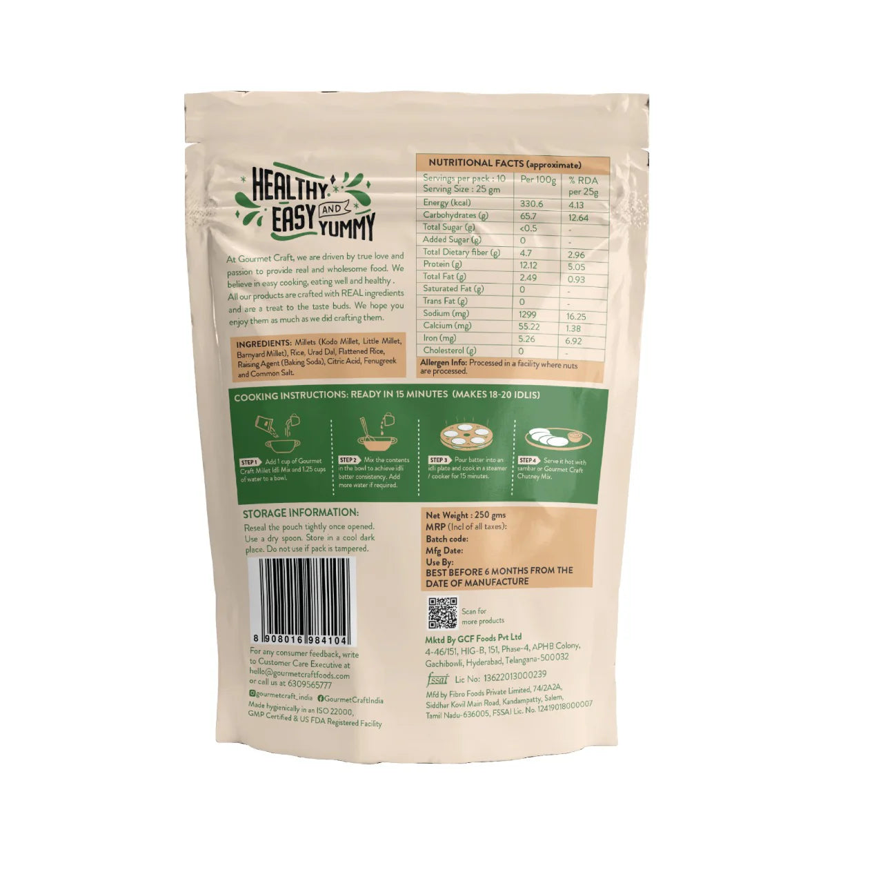 Gourmet Craft Millet Idli Mix & Instant Peanut Chutney Combo (250gm and 150gm)