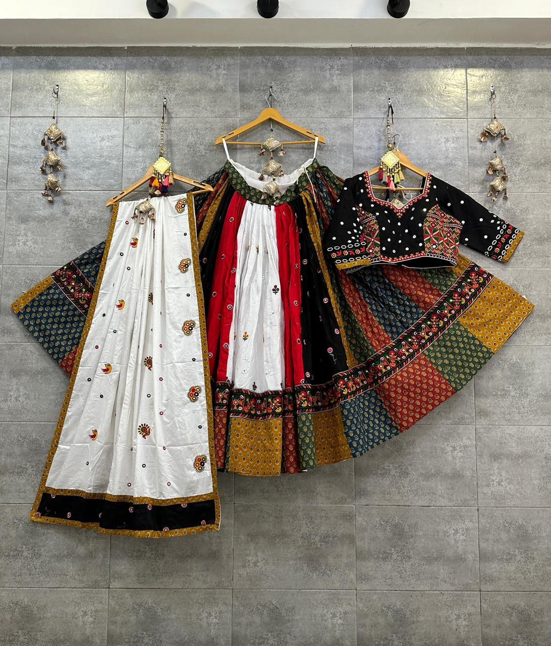 Pure Cotton Camric Print Gamthi Work Chaniya Choli | Ready To Wear - India shopping