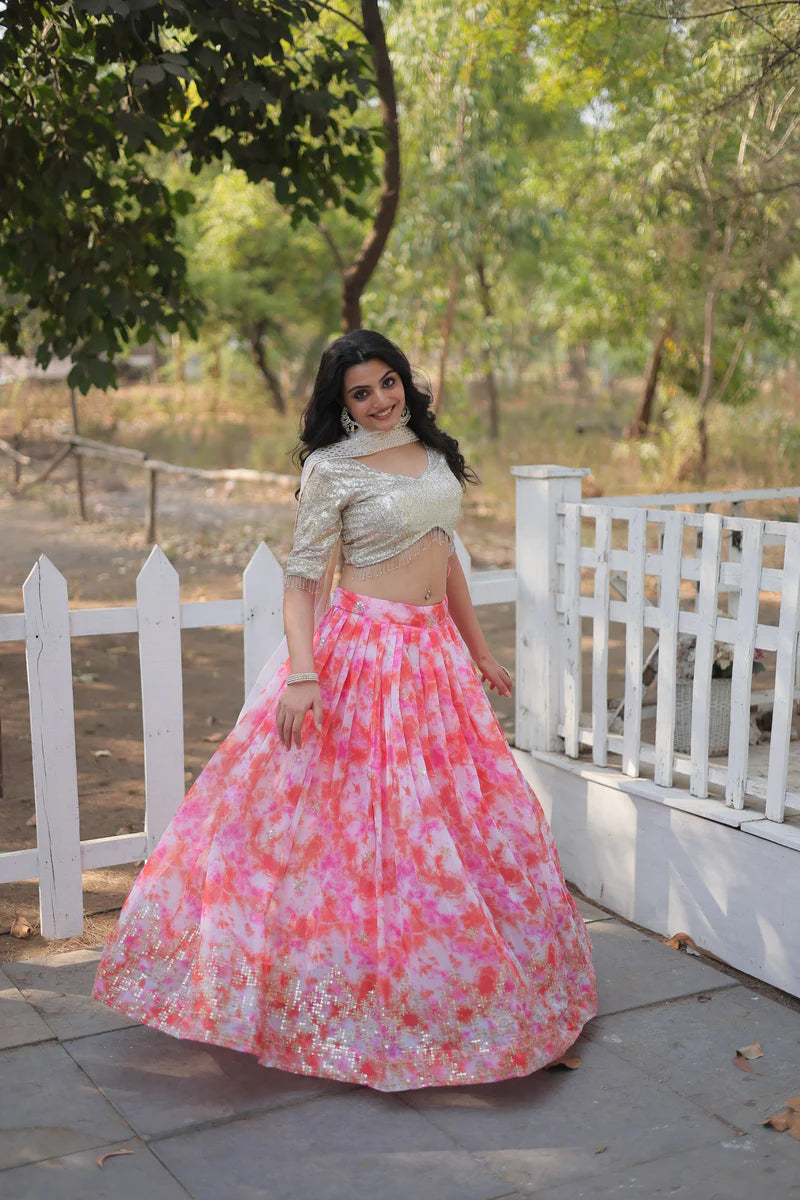 Georgette Lehenga Choli With Digital Printed Work | Ready To Wear