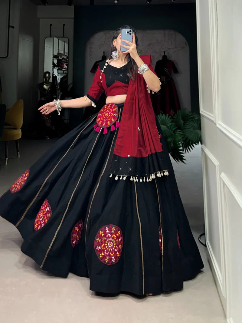 Pure Cotton Lehenga Choli With Plain Gamthi Patch Work | Ready To Wear