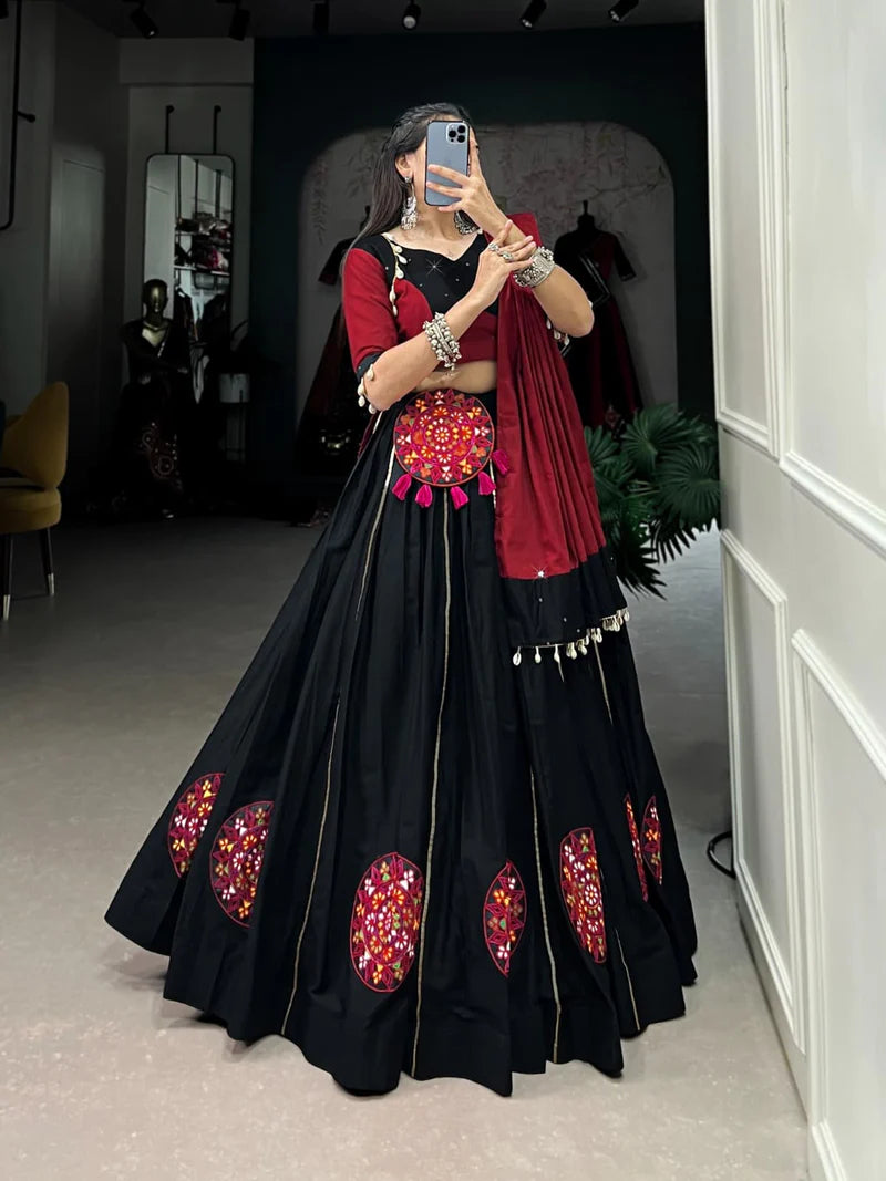 Pure Cotton Lehenga Choli With Plain Gamthi Patch Work | Ready To Wear