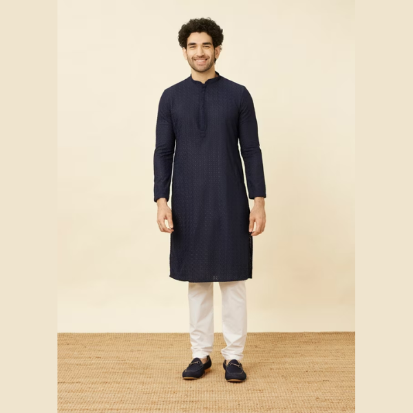 Manyawar Chikankari Jaal Patterned Kurta Set - India shopping