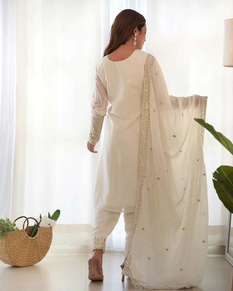 Vichitra Silk Kurta Dupatta Set With Embroidery Sequence Work | Ready To Wear
