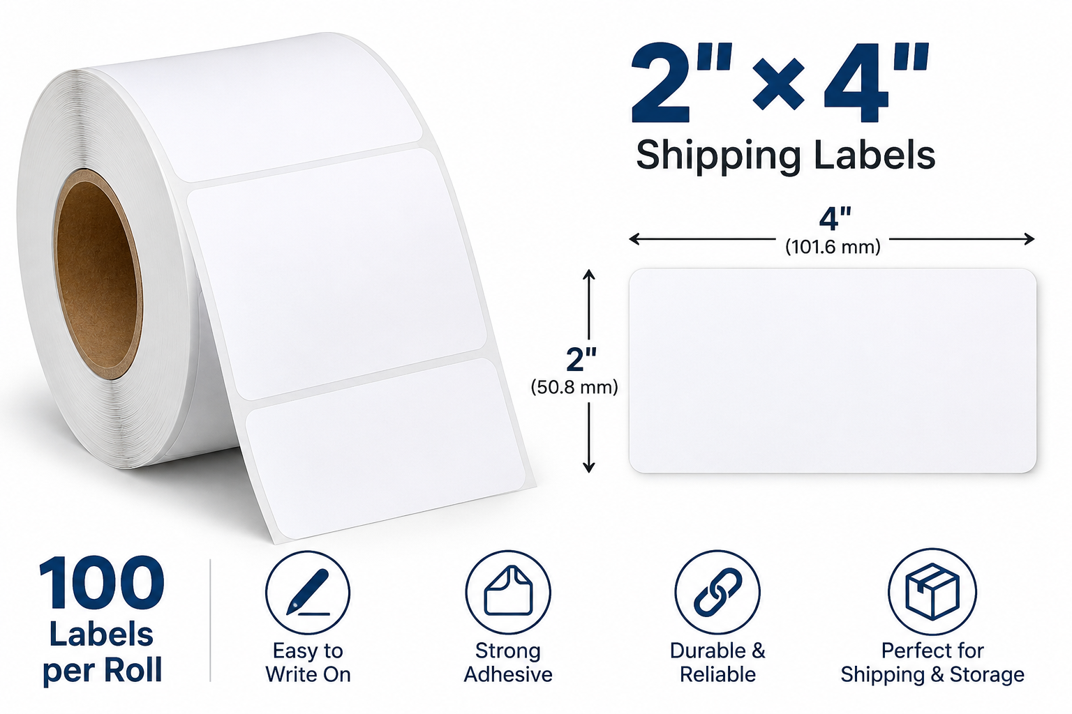 Offmat 2 x 4 inch blank adhesive shipping label roll with 100 white labels
