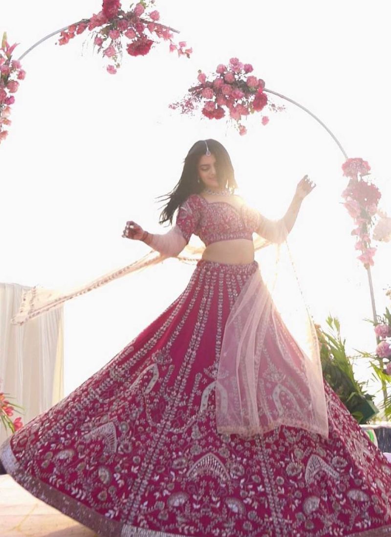 Pink Slub Silk Lehenga Choli With Sequin Work | Ready To Wear