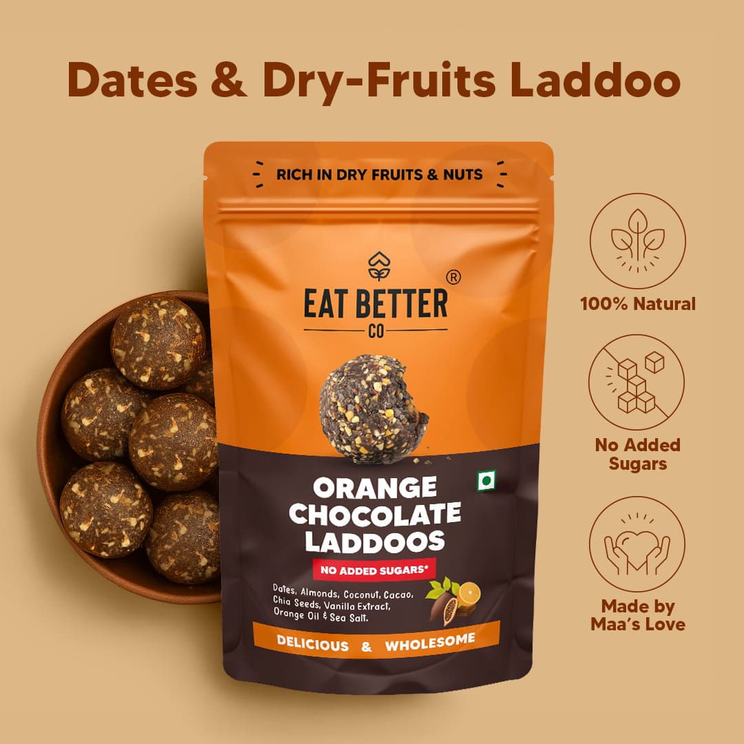 Eat Better Co Orange Chocolate Laddoos - No Added Sugar | Dates, Dry Fruits & Nuts Laddoo - 200 gms