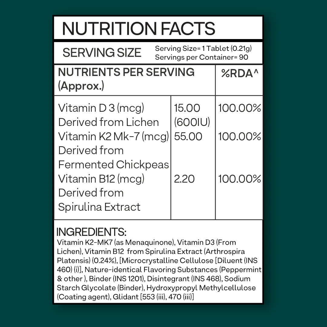 Oziva Vitamin D3, K2 & B12 - 90 Tablets