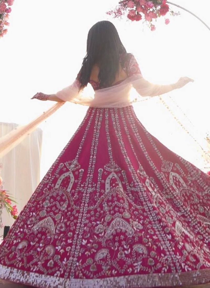Pink Slub Silk Lehenga Choli With Sequin Work | Ready To Wear