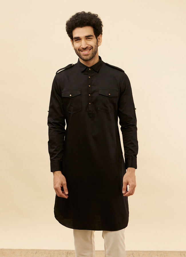 Manyawar Soot Black Pathani Style Kurta - India shopping