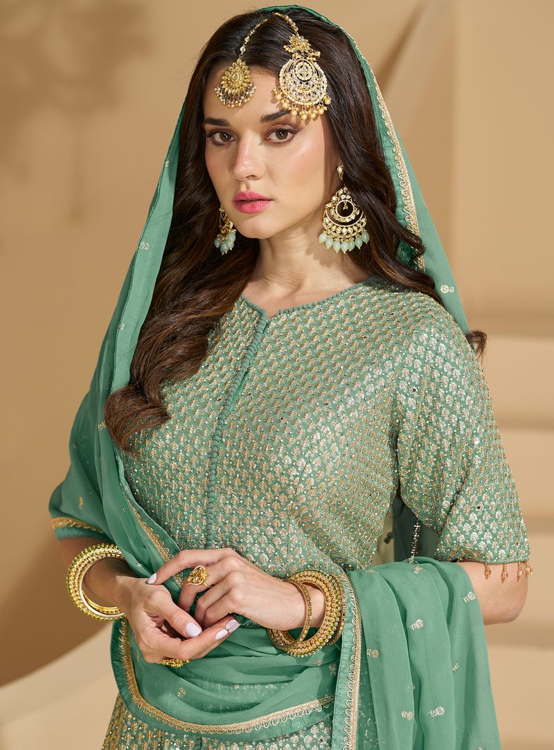 Green Suit With Embroidery Work | Ready To Wear