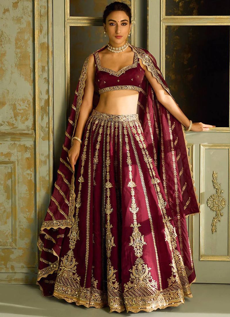 Maroon Kasturi Silk Lehenga Choli With Sequin Work | Ready To Wear