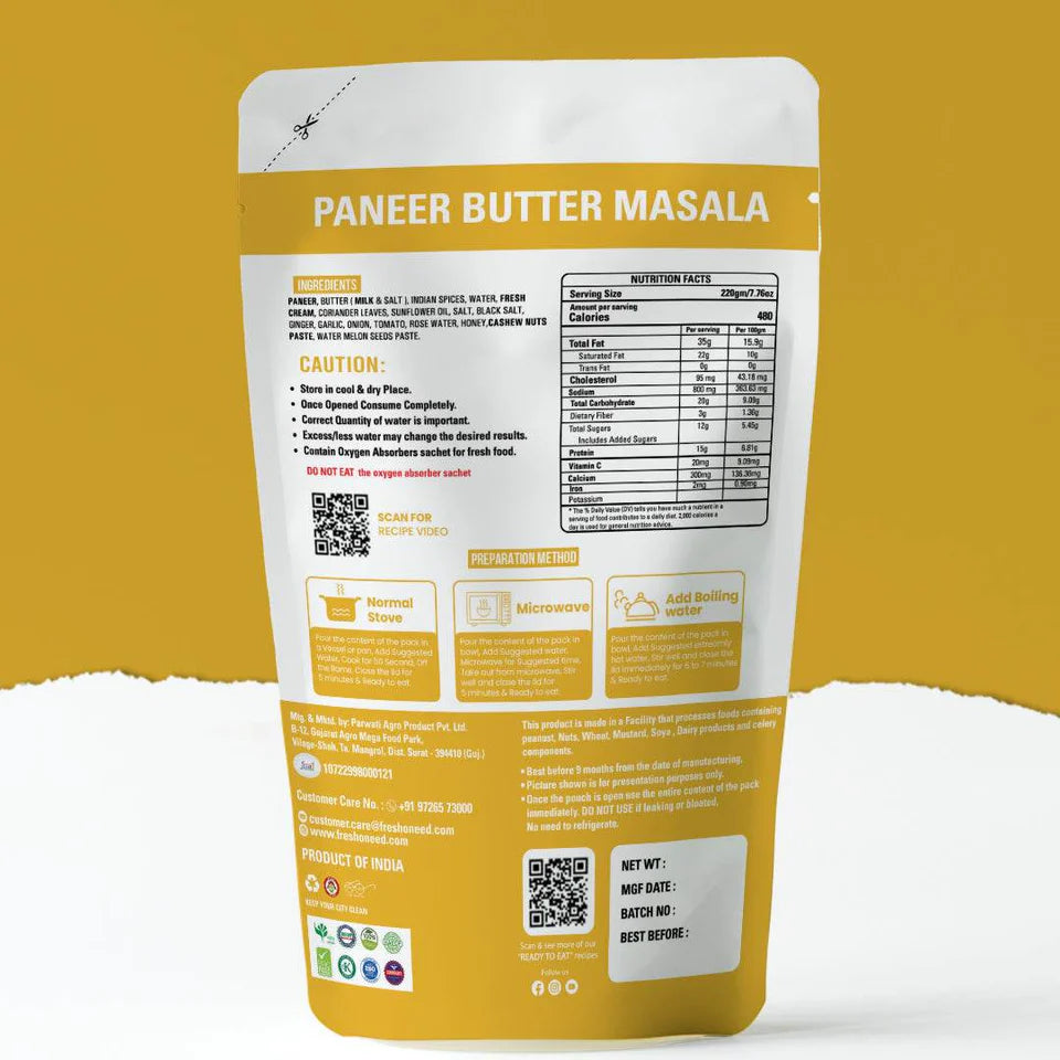 Fresh O Need Paneer Butter Masala - Ready To Eat 220 gms