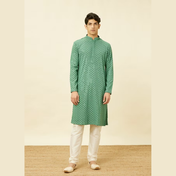 Manyawar Sequin Embellished Chikankari Kurta Set - India shopping