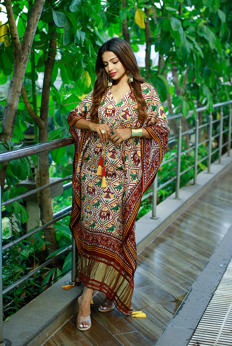 Designer Kaftan Digital Print With Lace Border Work | Ready To Wear