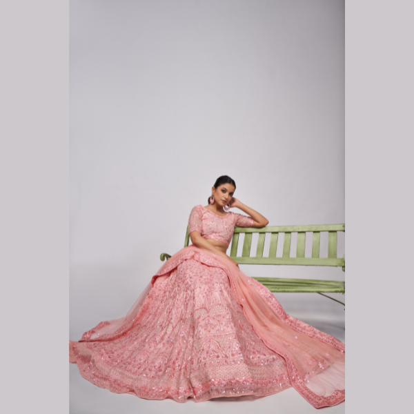 Blush Pink Sequins Androned With Pearl And Sequins Intricate Embellishments For Beautiful Bride Lehenga Choli - India shopping