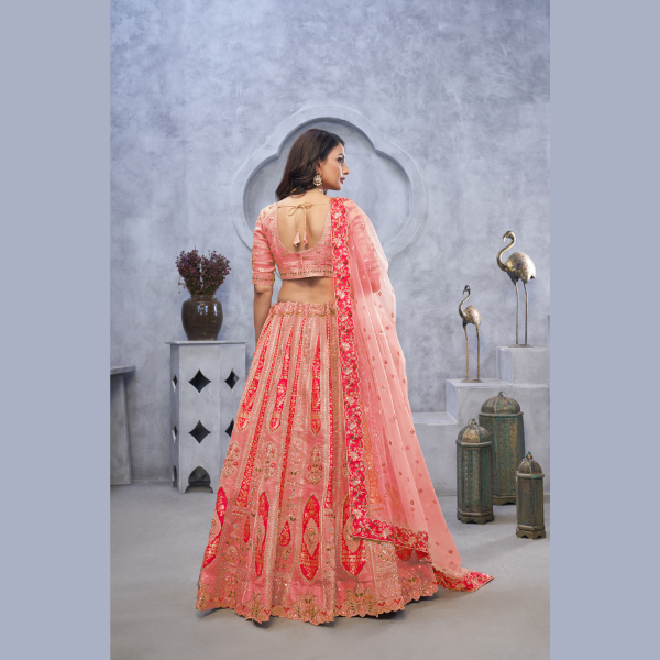 Classic Organza Silk Intricate Paisley Motifs Traditional Embroidered Wedding Lehenga Choli With Soft Net Dupatta | Ready To Wear