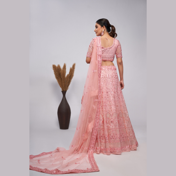 Blush Pink Sequins Androned With Pearl And Sequins Intricate Embellishments For Beautiful Bride Lehenga Choli - India shopping