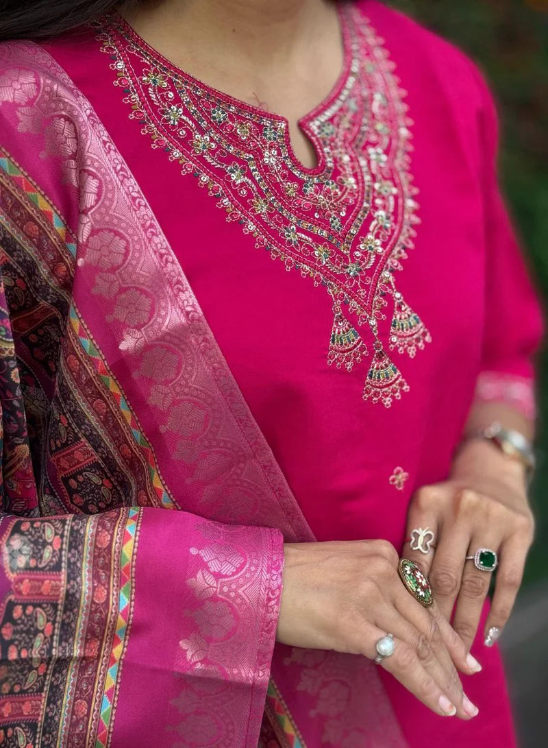 Roman Silk Kurta Dupatta Set With Hand Work | Ready To Wear