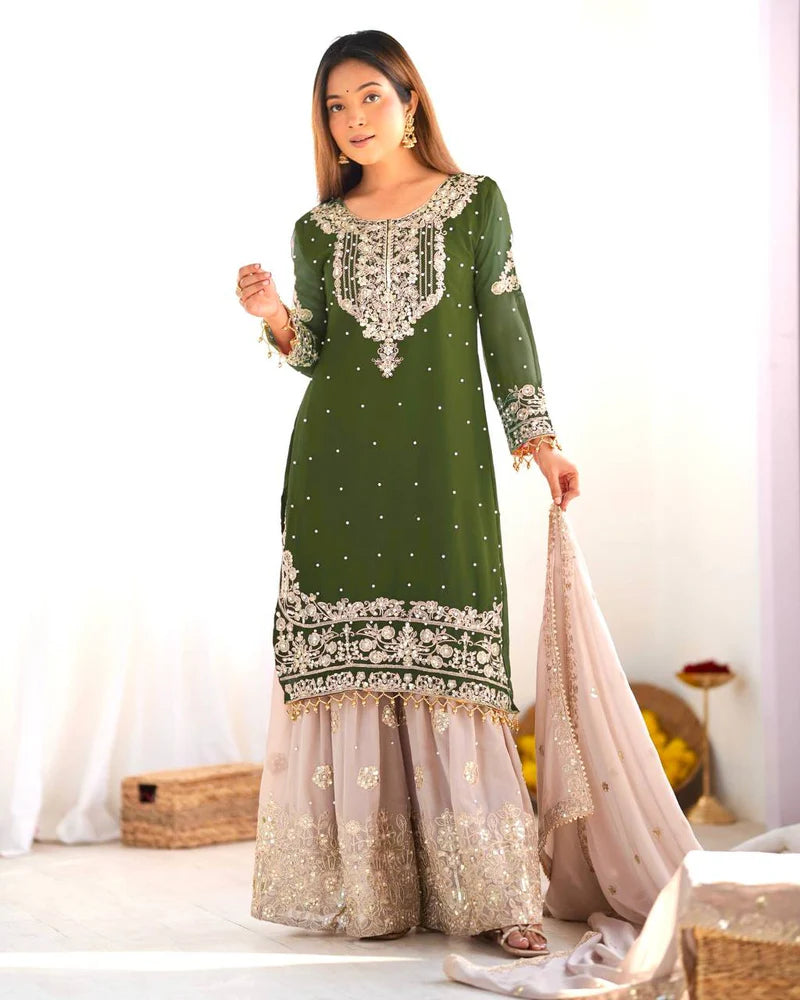Pista Green Lehenga Suit With Embroidery Coding Dori Work | Ready To Wear