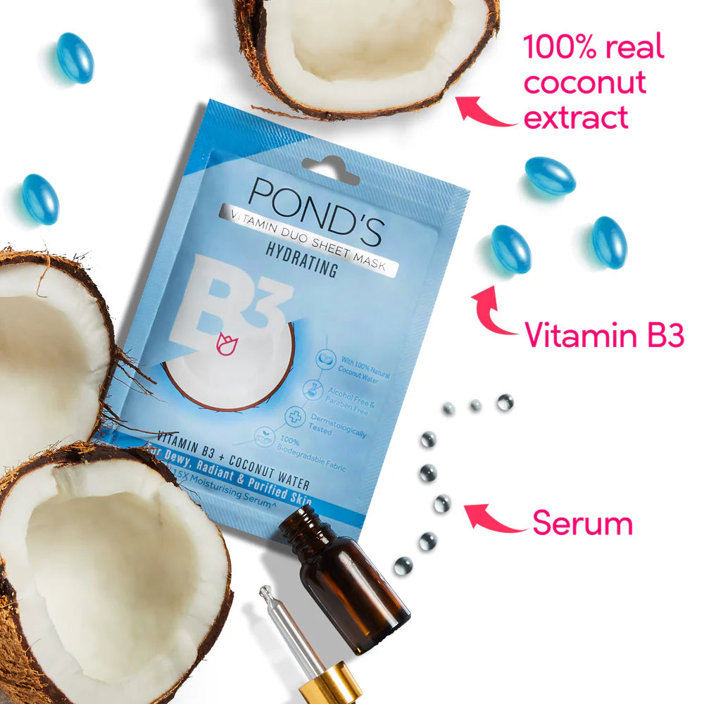 Pond's Hydrating Sheet Mask With Natural Coconut Water And Vitamin B3 - 25 ml