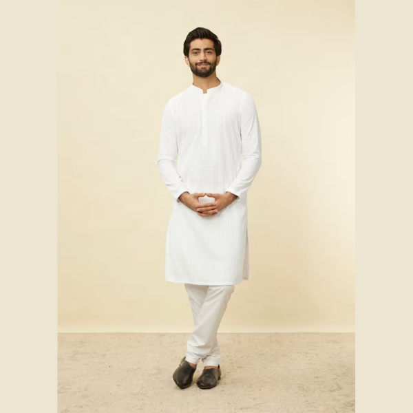Manyawar Chikankari Jaal Patterned Kurta Set - India shopping