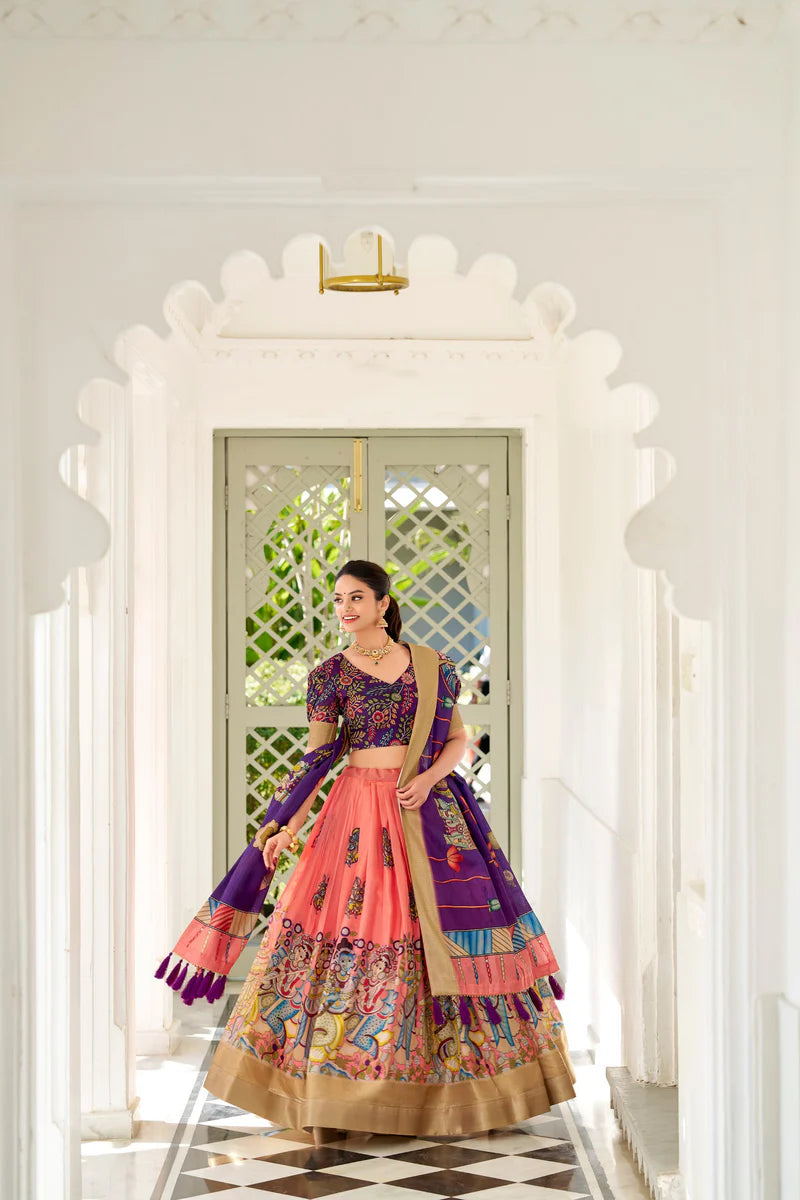 Dola Silk Lehenga Choli With Kalamkari Print Work | Ready To Wear